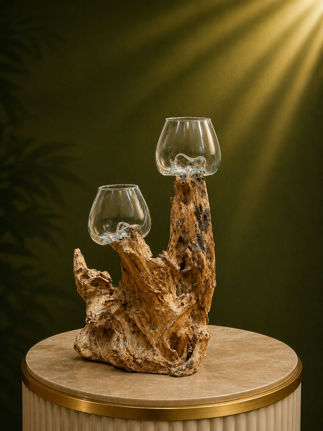 Caelis — Double Molten Glass on Teak Driftwood Terrarium