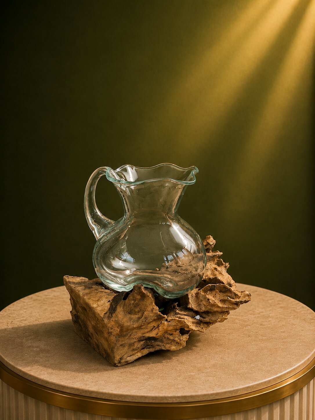 Olienne — Molten Glass Pitcher on Teak Driftwood Terrarium