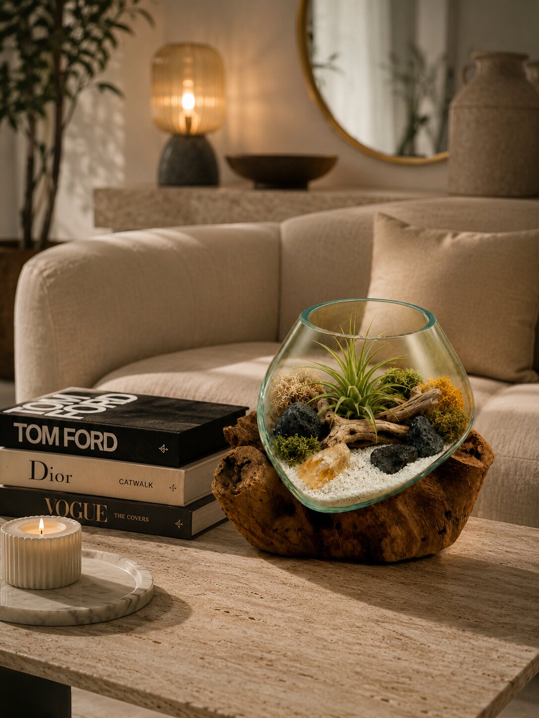 Althéa — Molten Glass on Teak Driftwood Terrarium