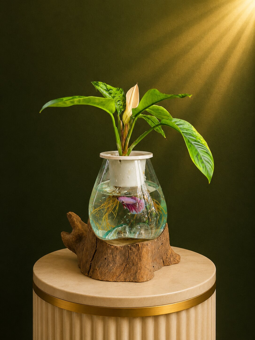 Avenoir — Molten Glass on Teak Driftwood Tabletop Planter