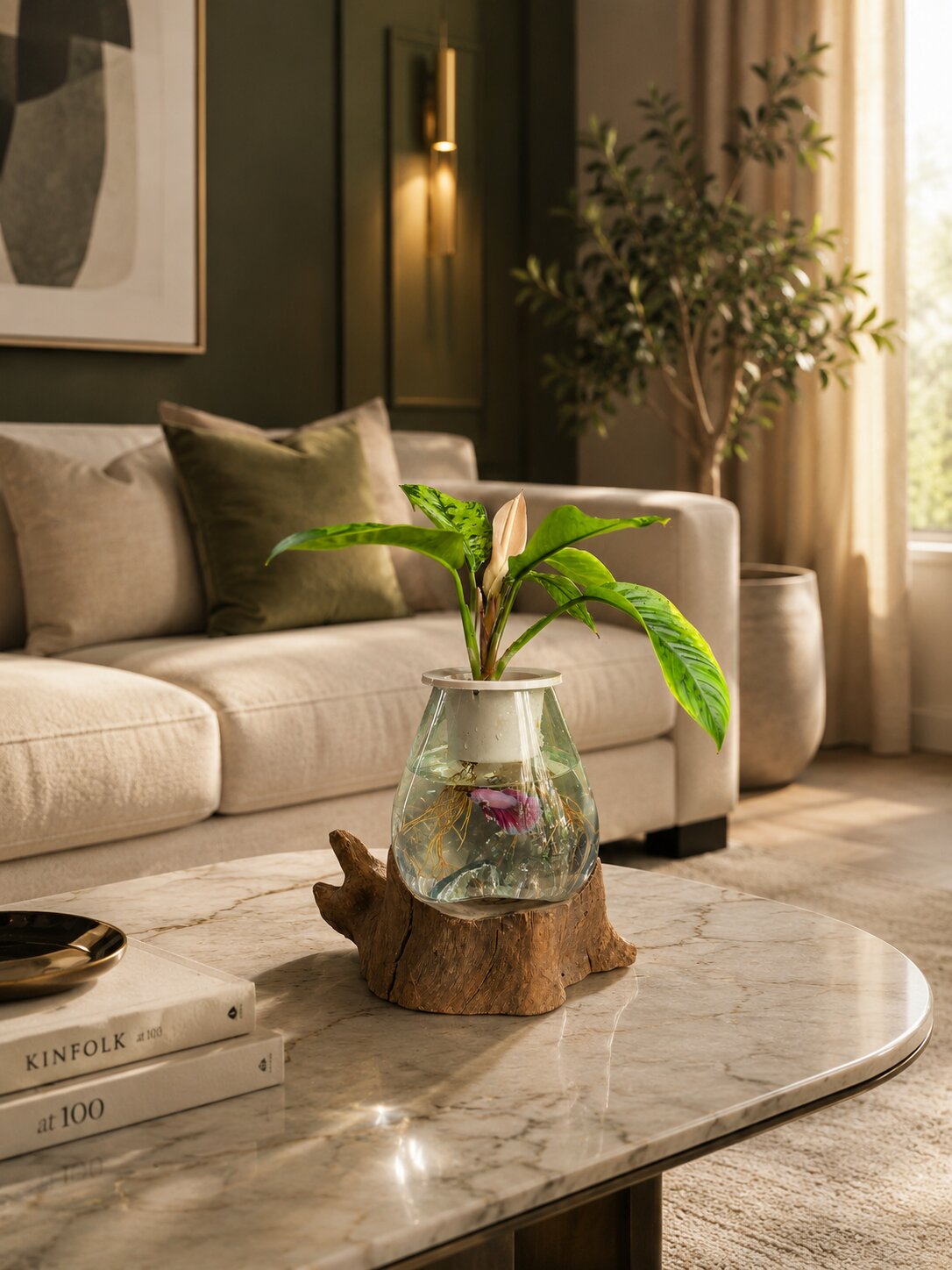 Avenoir — Molten Glass on Teak Driftwood Tabletop Planter