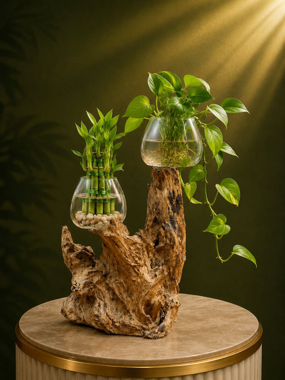 Caelis — Double Molten Glass on Teak Driftwood Terrarium