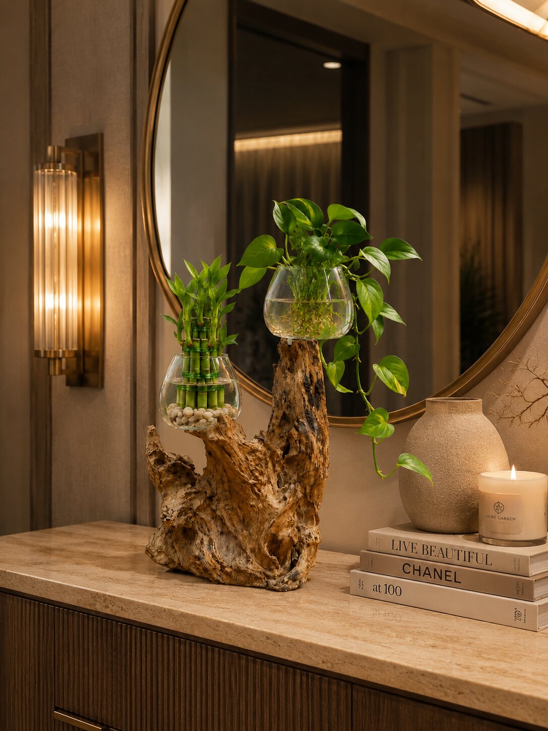 Caelis — Double Molten Glass on Teak Driftwood Terrarium