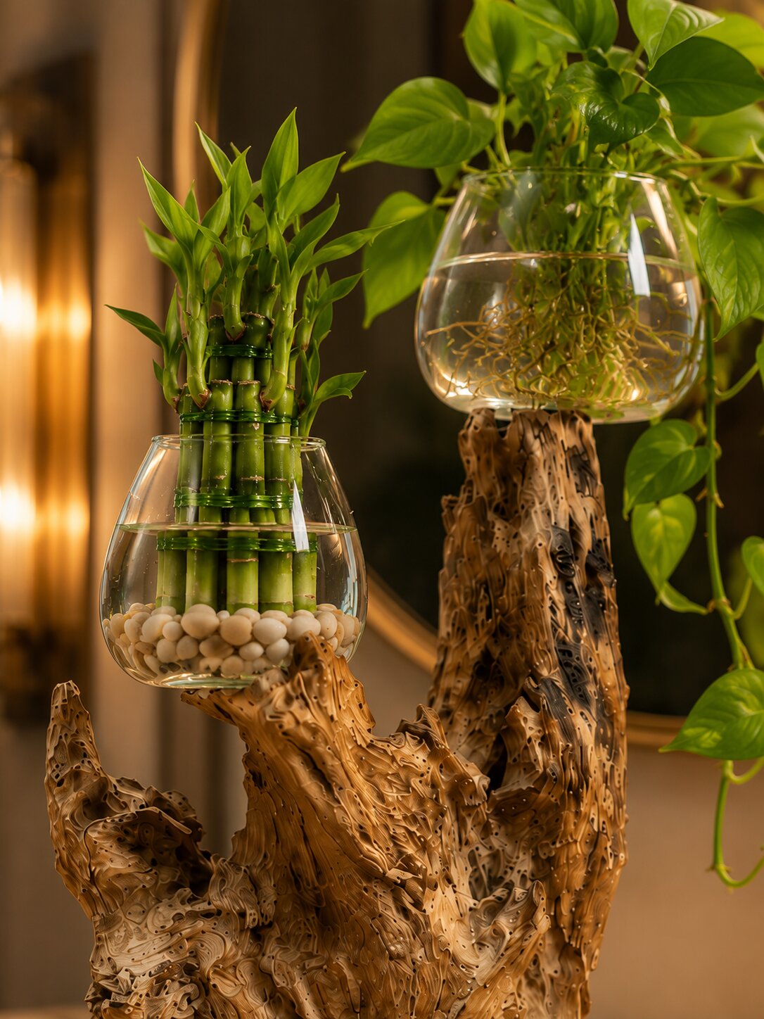 Caelis — Double Molten Glass on Teak Driftwood Terrarium