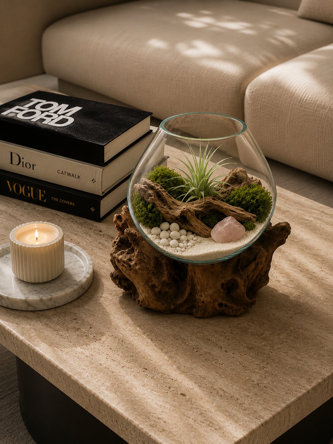 Evoria — Single Molten Glass on Teak Driftwood Terrarium
