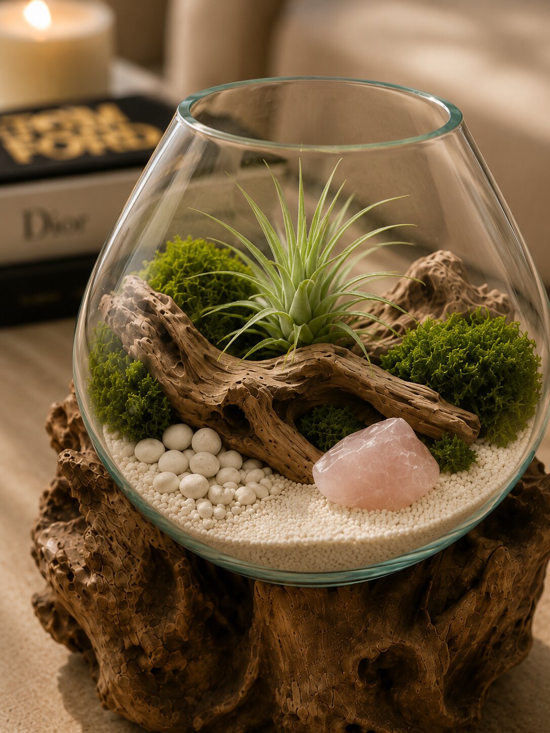Evoria — Single Molten Glass on Teak Driftwood Terrarium