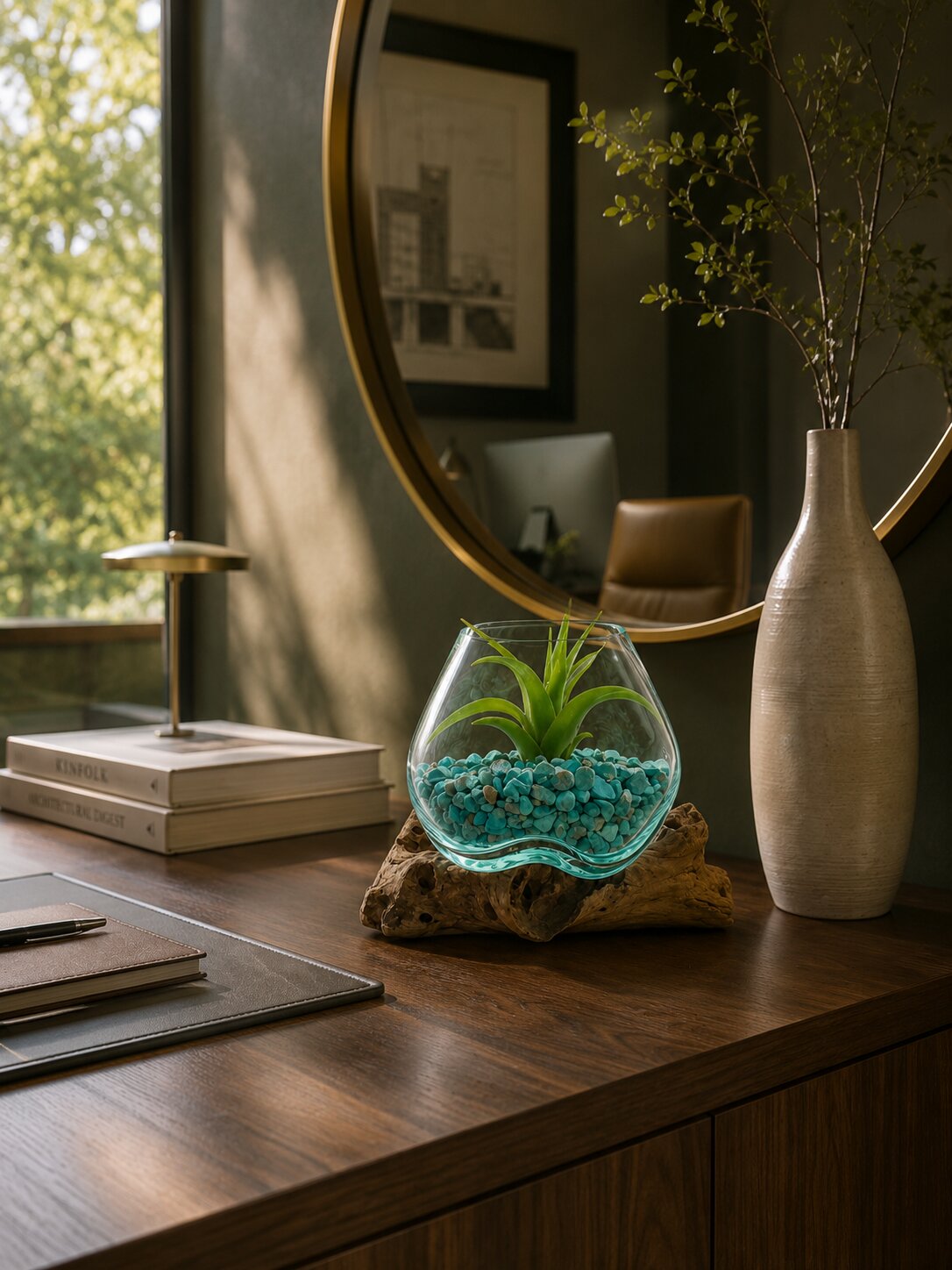Nyrelle — Single Molten Glass on Teak Driftwood Terrarium