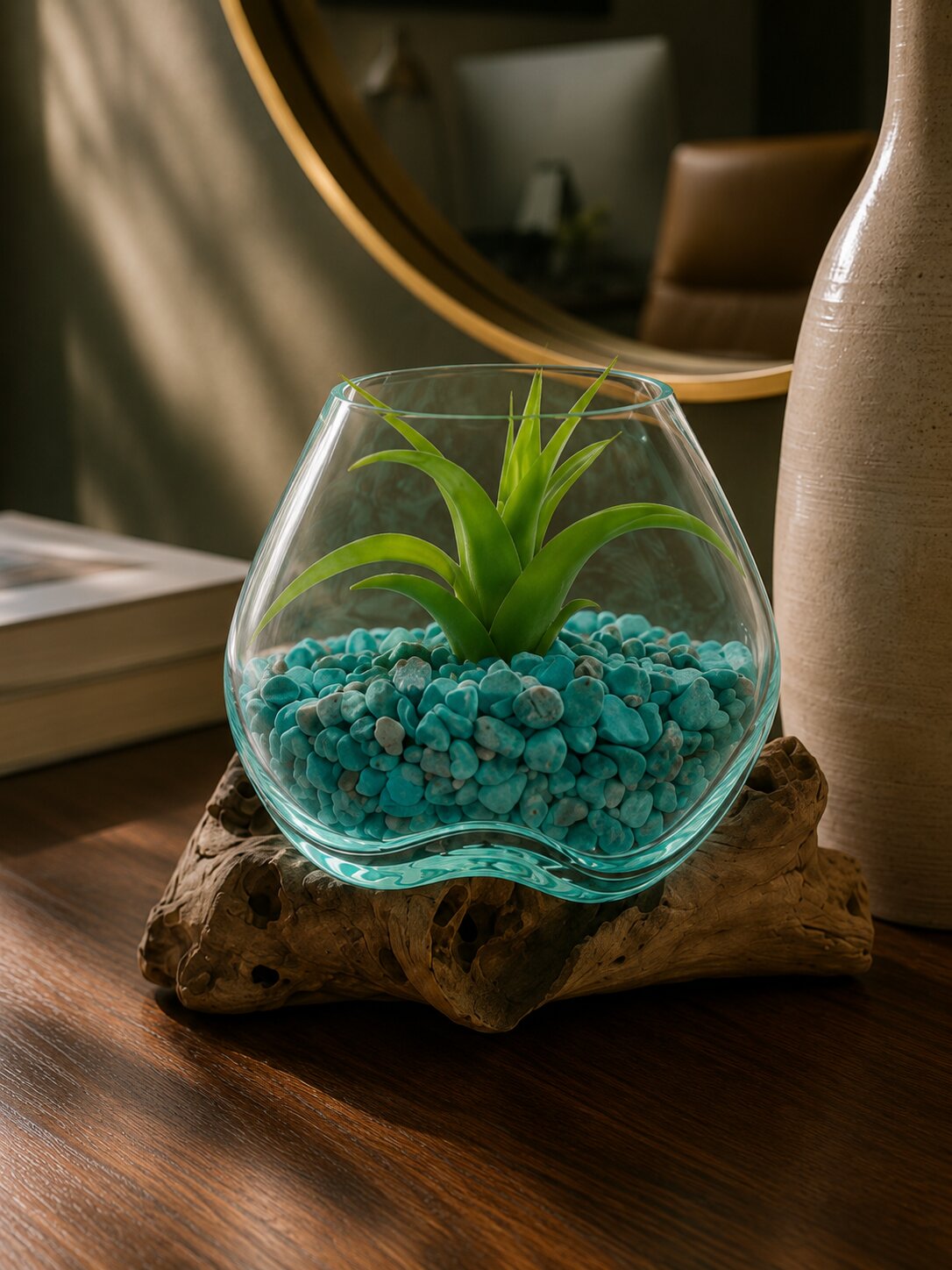 Nyrelle — Single Molten Glass on Teak Driftwood Terrarium