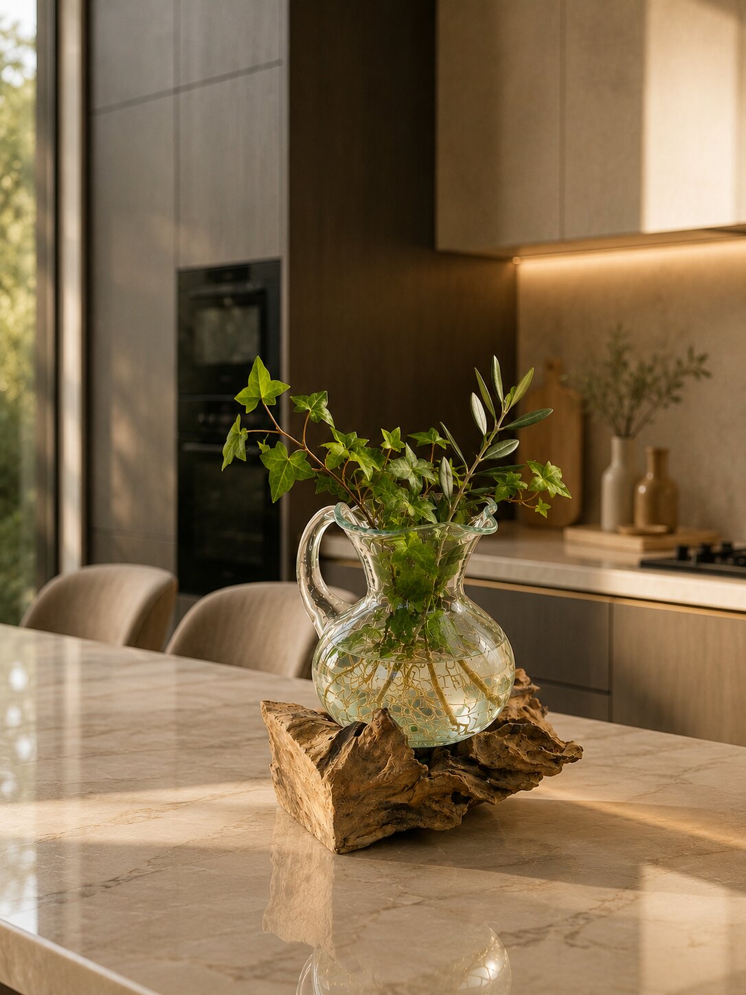 Olienne — Molten Glass Pitcher on Teak Driftwood Terrarium