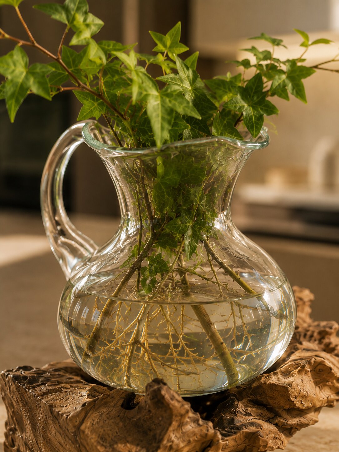 Olienne — Molten Glass Pitcher on Teak Driftwood Terrarium
