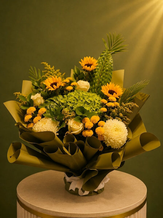 Summer Radiance - Bold Sunflowers & Majestic Green Blooms