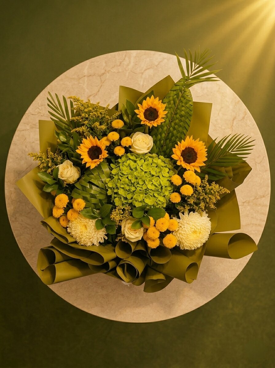 Summer Radiance - Bold Sunflowers & Majestic Green Blooms